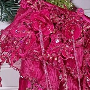 CHRISTMAS HOLIDAY STOCKING CURLY TOE‎ 23X12 FULLY LINED HOT PINK Satin LUXURIOUS